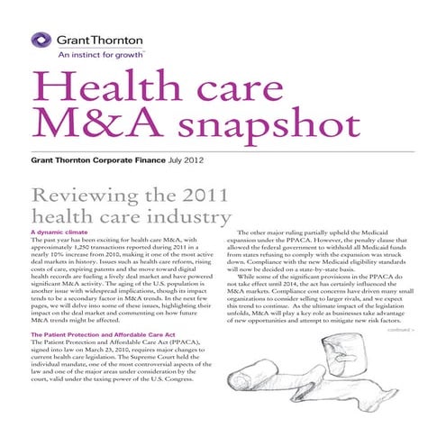 Grant Thornton - Healthcare M&A Snapshot 2012