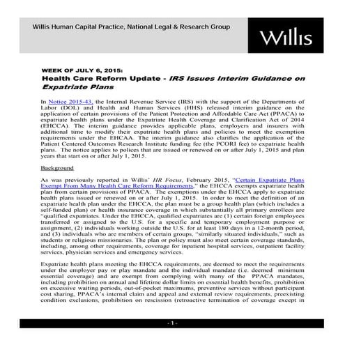 Health Care Reform Developments Week of July 6, 2015