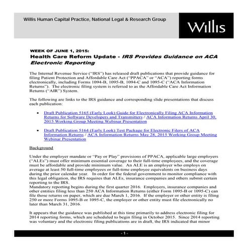 Health Care Reform Developments Week of June 1, 2015[1]