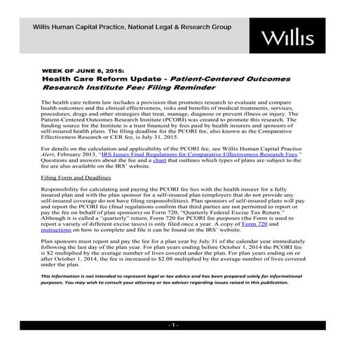 Health Care Reform Developments week of June 8, 2015