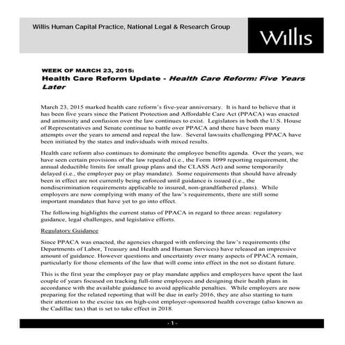 Health Care Reform Developments Week of March 23, 2015[1]