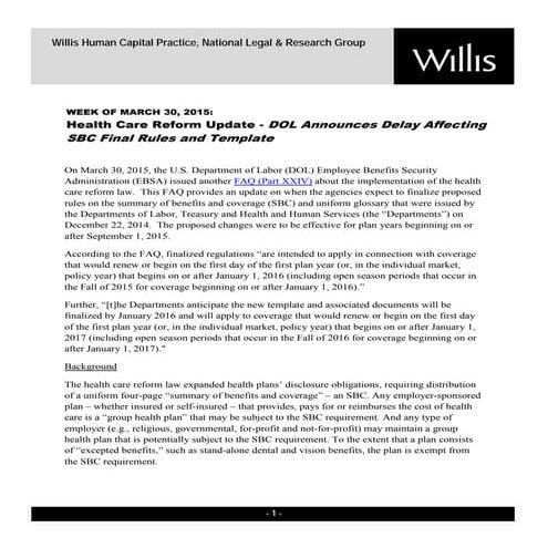 Health Care Reform Developments Week of March 30, 2015[1]