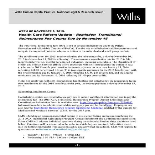 Health Care Reform Developments Week of November 9, 2015