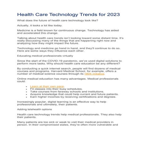 Health Care Technology Trends for 2023