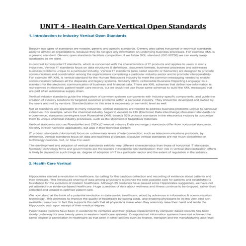 Health care vertical open standards