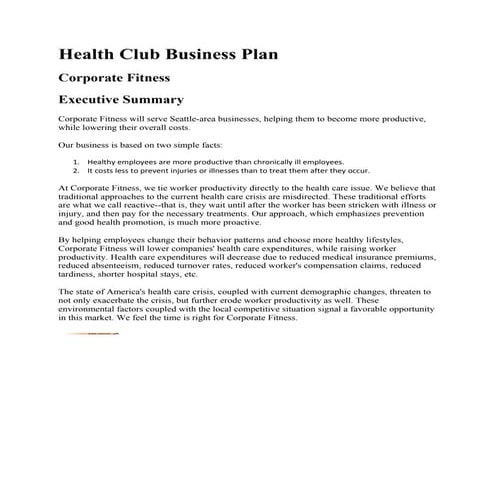 Health club business plan