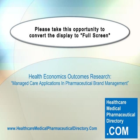 Health Economics Outcome Research - Managed Care Applications In ...