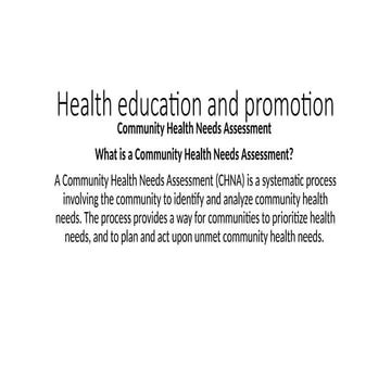 Comprehensive Guide to Community Health Needs Assessment and Promotion ...