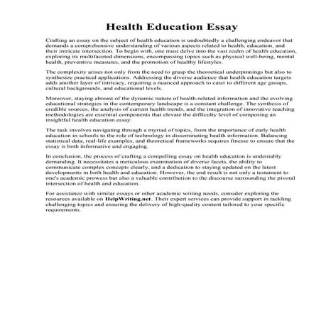 Health Education Essay. Healthy person essay. Essay on Health and Fitness: 8 Selected Essays on ...