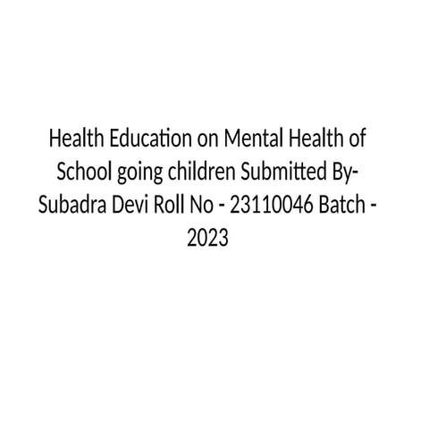 Mental Health Awareness in School | PPTX