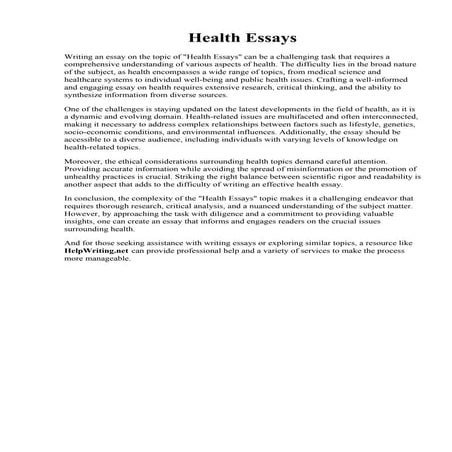 Health Essays. Health And Wellness Essay Paper Moreover, There Is Nothing Mor...