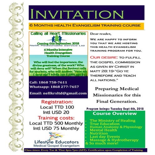 Health evangelism training invitation flyer