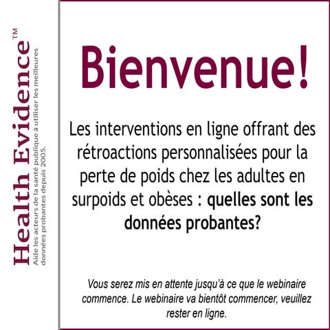 Les interventions en ligne offrant des rétroactions personnalisées pour la perte de poids chez les adultes en surpoids et obèses : quelles sont les données probantes?