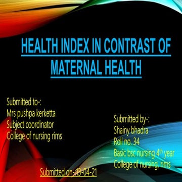Health index in contrast of maternal health