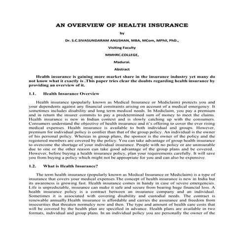 Health insurance an overview