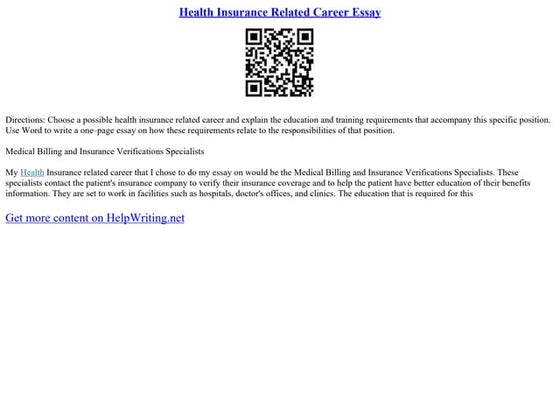 Health Insurance Related Career Essay