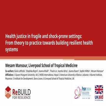 Health justice in fragile and shock-prone settings: from theory to practice towards building resilient health systems