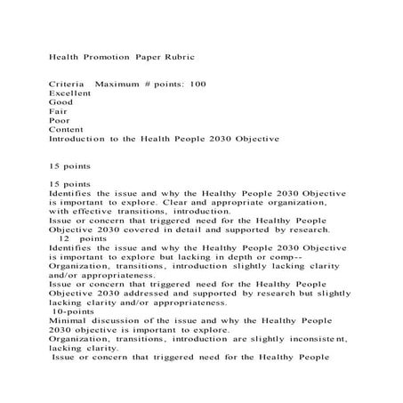 Health promotion paper rubric  criteria   maximum # points 