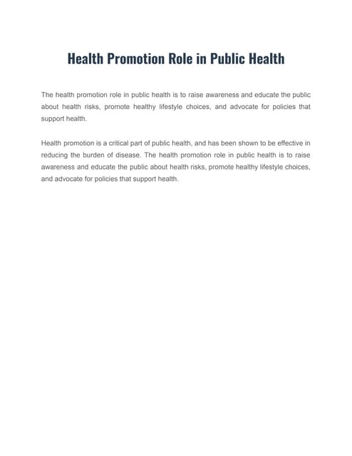 Nurses ‘ role in health promotion | PPTX