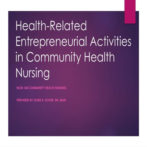 Health Related Entrepreneurial Activitie