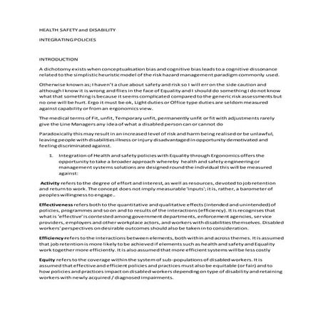 Health safety and disability