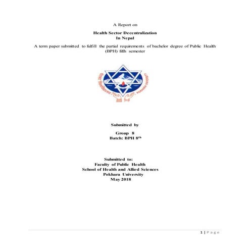 Health sector decentralization  in Nepal report