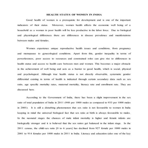 Health Status of Women in India | DOCX
