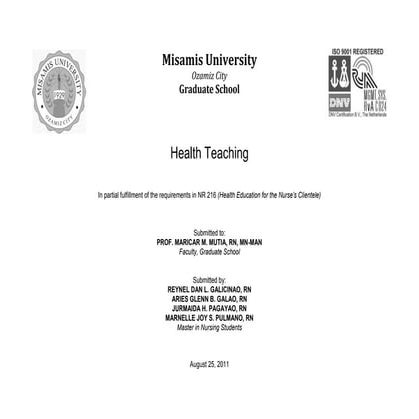 Health teaching | DOCX | Medical Health