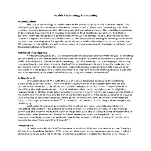 Health technology forecasting