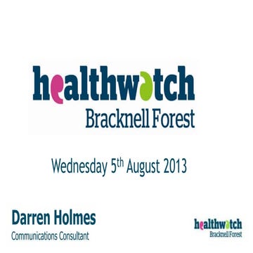 Healthwatch Bracknell Forest former liNk member information event | PPTX