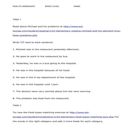 Health webquest basic