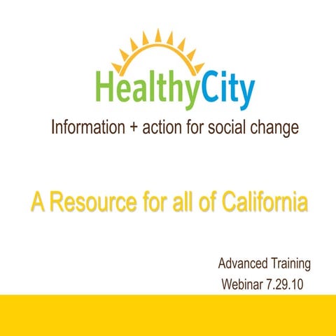 HealthyCity.org Webinar - Advanced Training