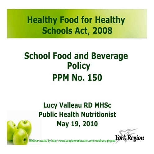 Healthy Food: Guide for Schools to New Policy