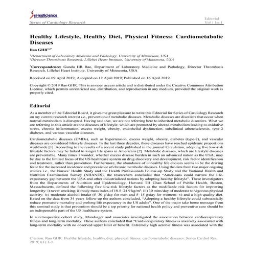 Healthy Lifestyle, Healthy Diet, Physical Fitness: Cardiometabolic Diseases