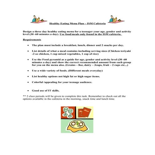 Healthy menu plan assignmen (revised feb 2011) | DOC