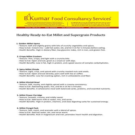 Healthy Multigrain and MIllets Products B Kumar Food Consultancy Services.pdf