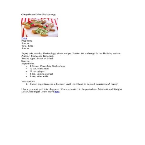 Healthy recipe gingerbread man shakeology | DOC