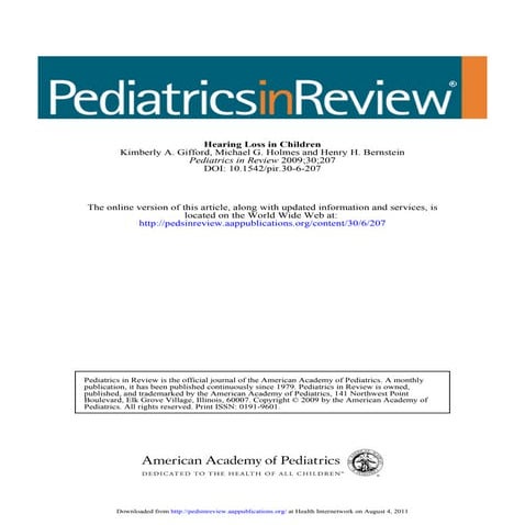 Hearing loss. pediatrics in review 2009