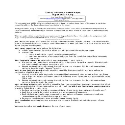 Heart of darkness research paper