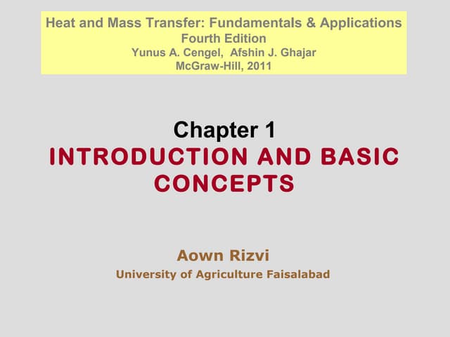 Heat & Mass Transfer Chap 1 (FE-509) Food Engineering UAF