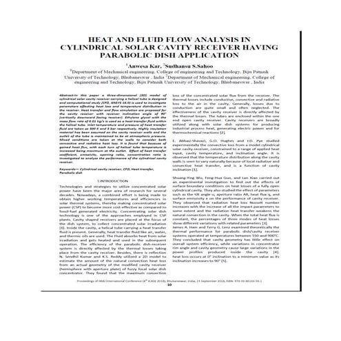 Heat and fluid flow analysis in cylindrical solar cavity receiver having parabolic dish application