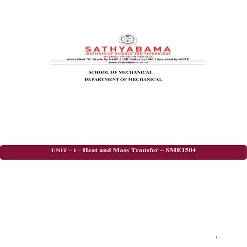 Heat and Mass Transfer study notes from school of mechanical