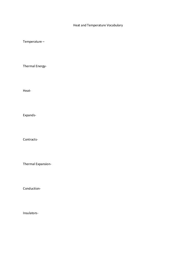 Heat and temperature vocabulary