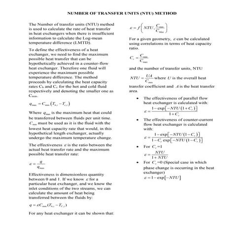 Heat Exchanger Analysis by NTU Method - Basics | PDF