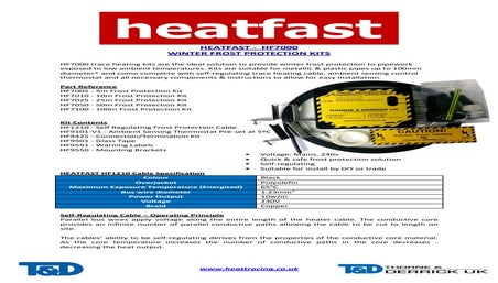 Trace Heating Kits For Frost Protection Of Pipes Heatfast HF7005D - Spec  Sheet | PDF