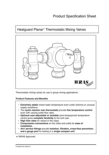 Heatguard Planar Group Thermostatic Mixing Valve - Spec Sheet