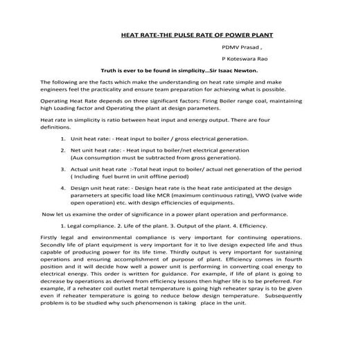 Heat rate of coal fired power plant