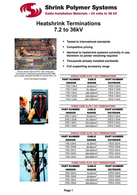 Heat Shrink Cable Joints & Cable Terminations LV HV, 6.6kV 11kV 33kV - SPS Ca...