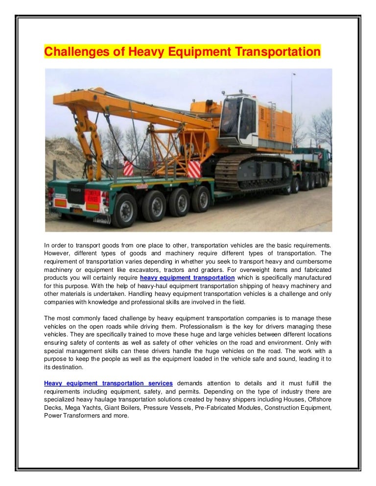 Heavy equipment transportation