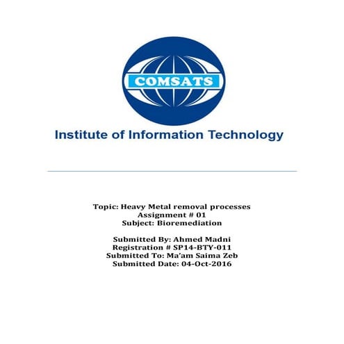 Heavy metal contamination of soil is one of the most important environmental ...